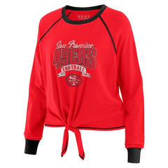 San Francisco 49ers WEAR by Erin Andrews Women's Plus Size Tie-Front Long Sleeve Top Scarlet/Black | NFL