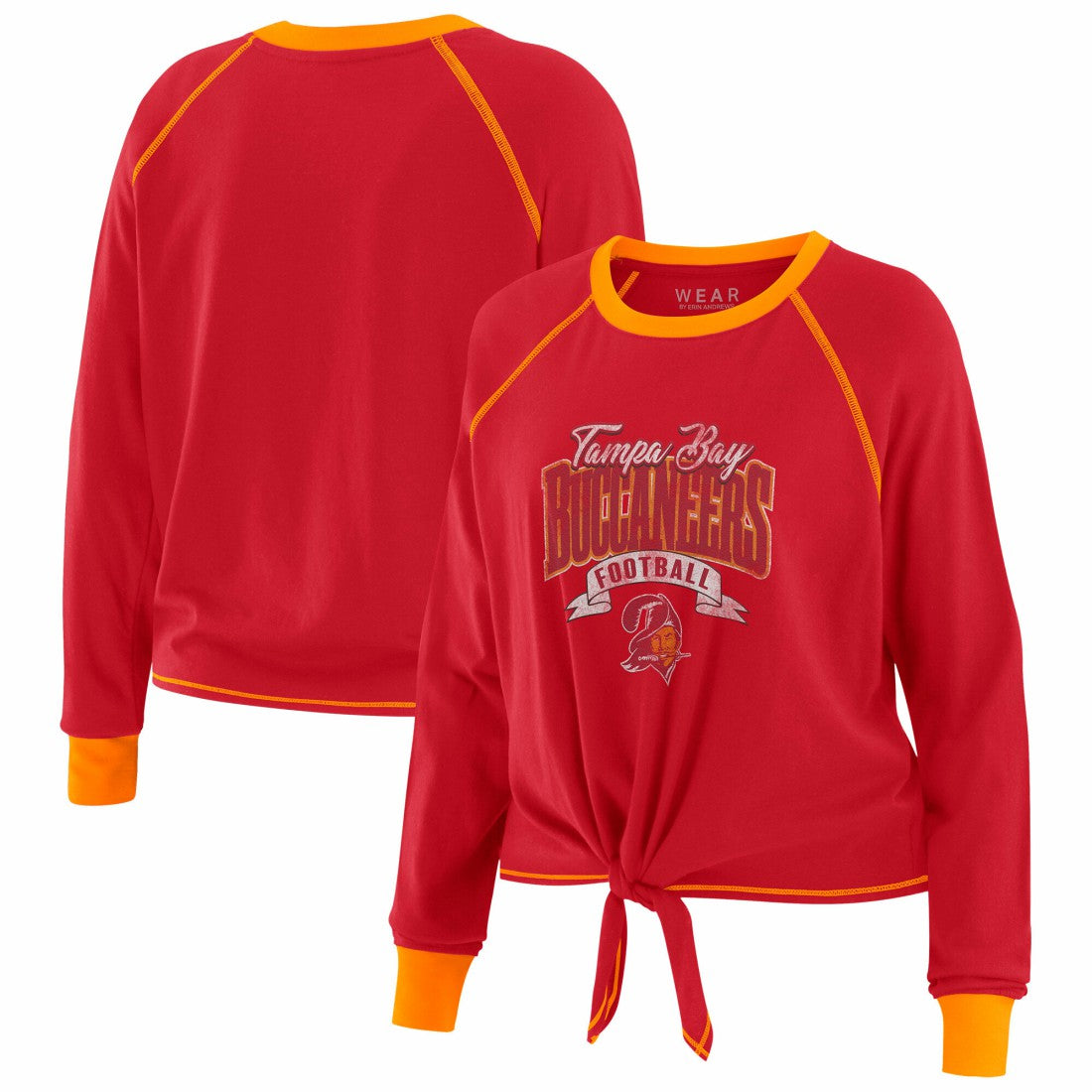 Tampa Bay Buccaneers WEAR by Erin Andrews Women's Plus Size Tie-Front Long Sleeve Top Red/Orange | NFL