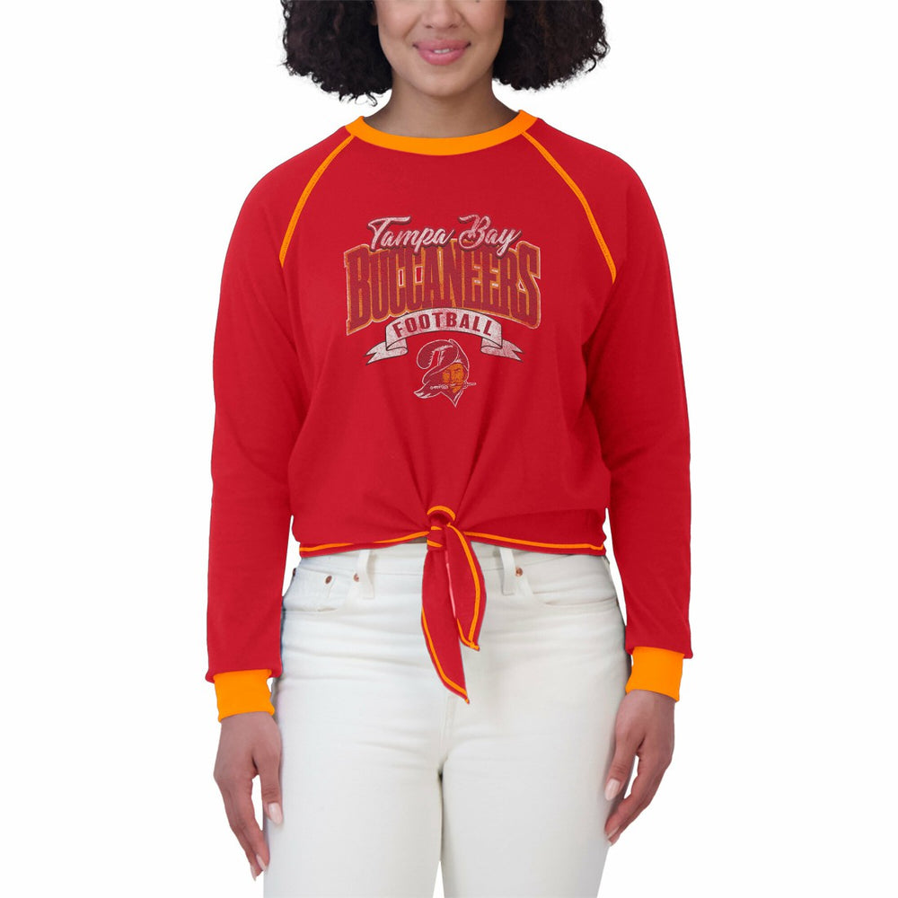 Tampa Bay Buccaneers WEAR by Erin Andrews Women's Plus Size Tie-Front Long Sleeve Top Red/Orange | NFL