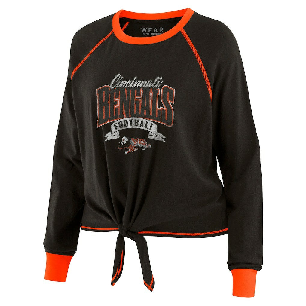 Cincinnati Bengals WEAR by Erin Andrews Women's Plus Size Tie-Front Long Sleeve Top Black/Orange | NFL