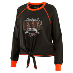 Cincinnati Bengals WEAR by Erin Andrews Women's Plus Size Tie-Front Long Sleeve Top Black/Orange | NFL