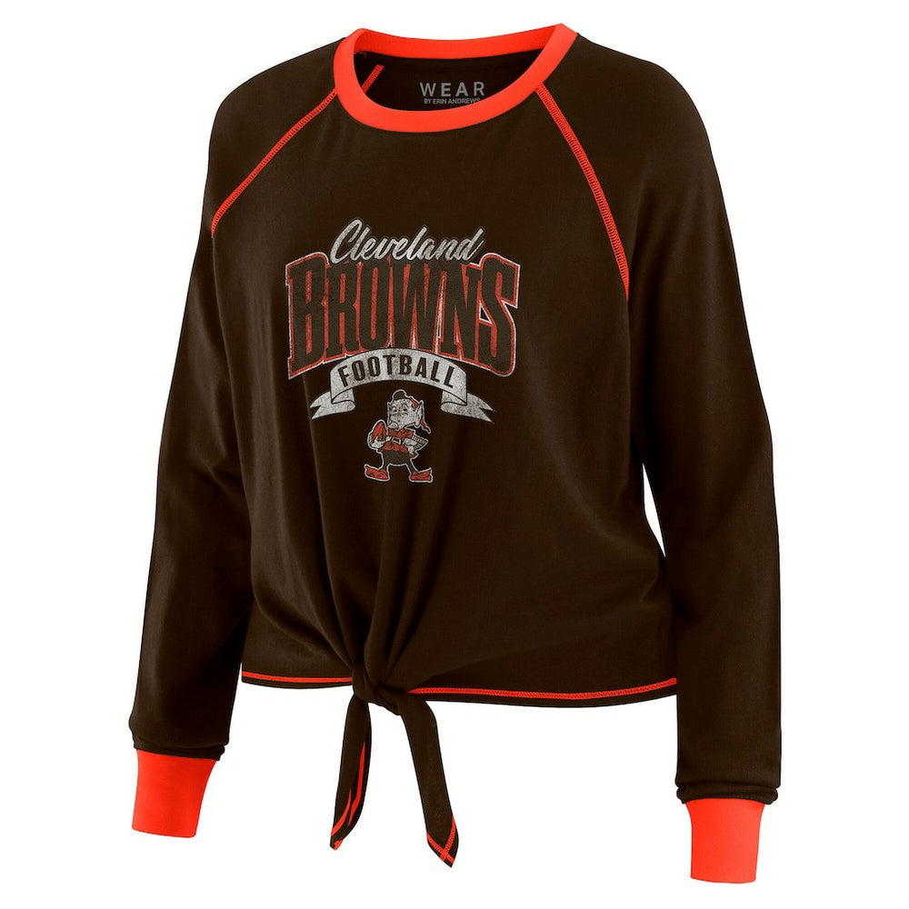 Cleveland Browns WEAR by Erin Andrews Women's Plus Size Tie-Front Long Sleeve Top Brown/Orange | NFL