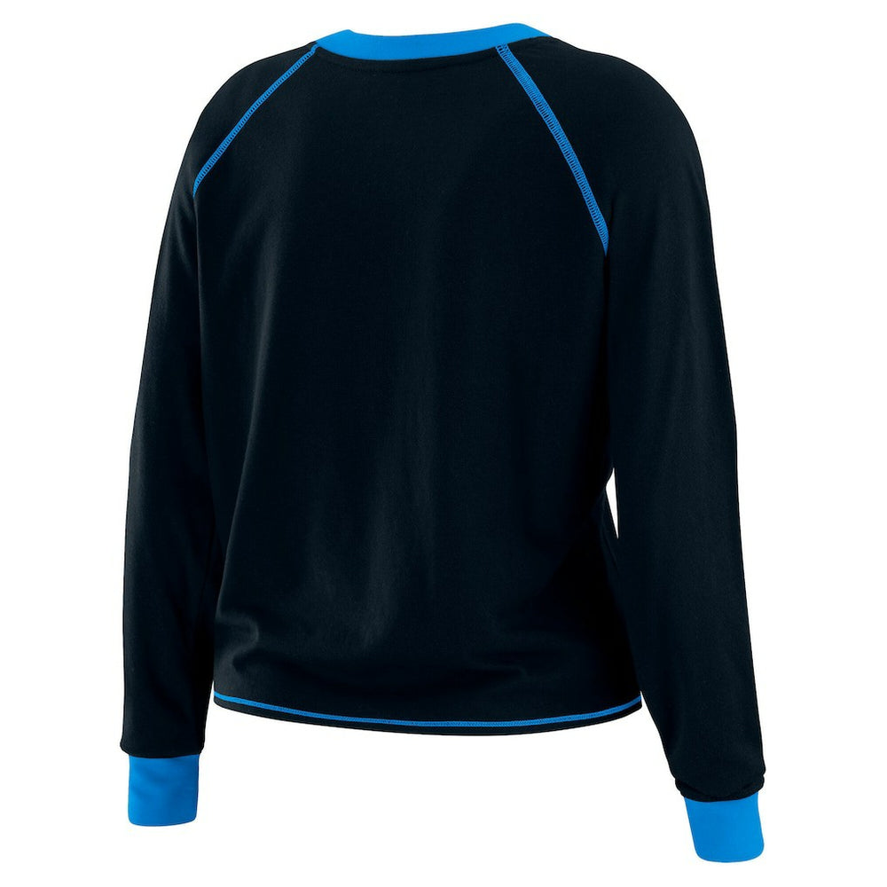 Carolina Panthers WEAR by Erin Andrews Women's Plus Size Tie-Front Long Sleeve Top Black/Blue | NFL