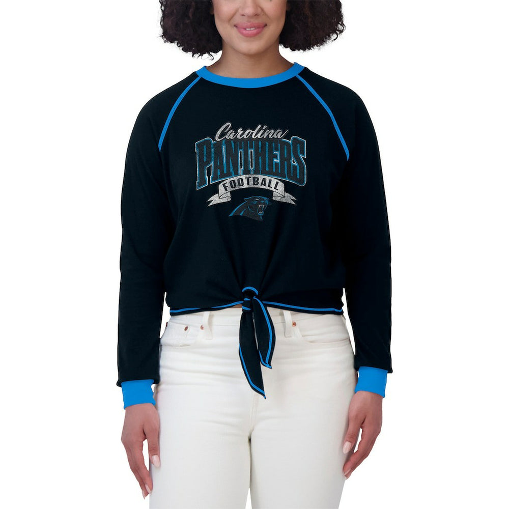 Carolina Panthers WEAR by Erin Andrews Women's Plus Size Tie-Front Long Sleeve Top Black/Blue | NFL