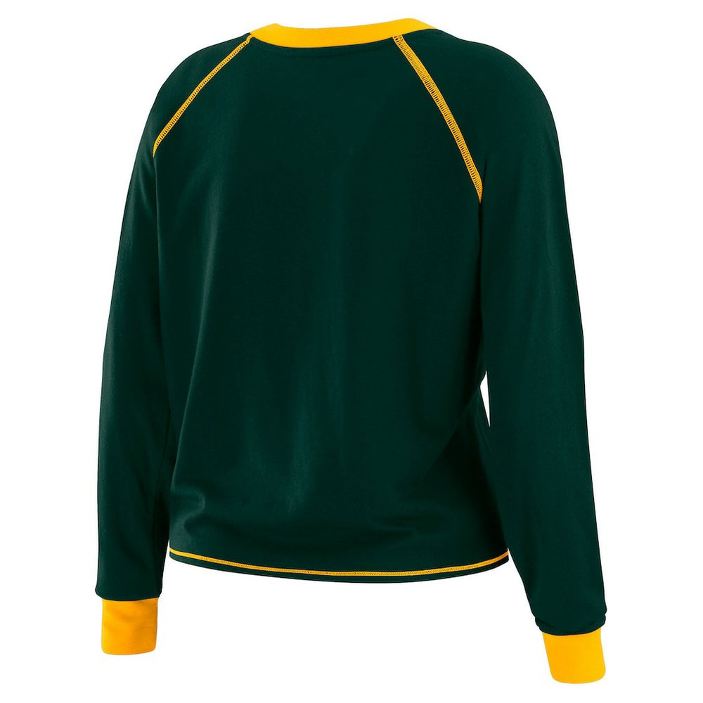 Green Bay Packers WEAR by Erin Andrews Women's Plus Size Tie-Front Long Sleeve Top Green/Gold | NFL