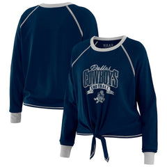 Dallas Cowboys WEAR by Erin Andrews Women's Plus Size Tie-Front Long Sleeve Top Navy/Silver | NFL