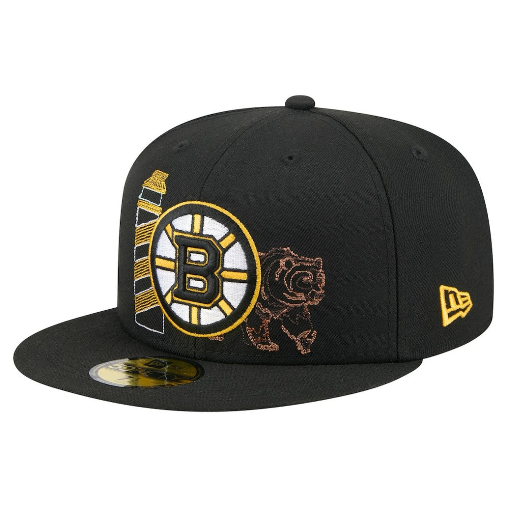 Boston Bruins New Era State Stitch 59FIFTY Fitted Hat - Black - NHL
