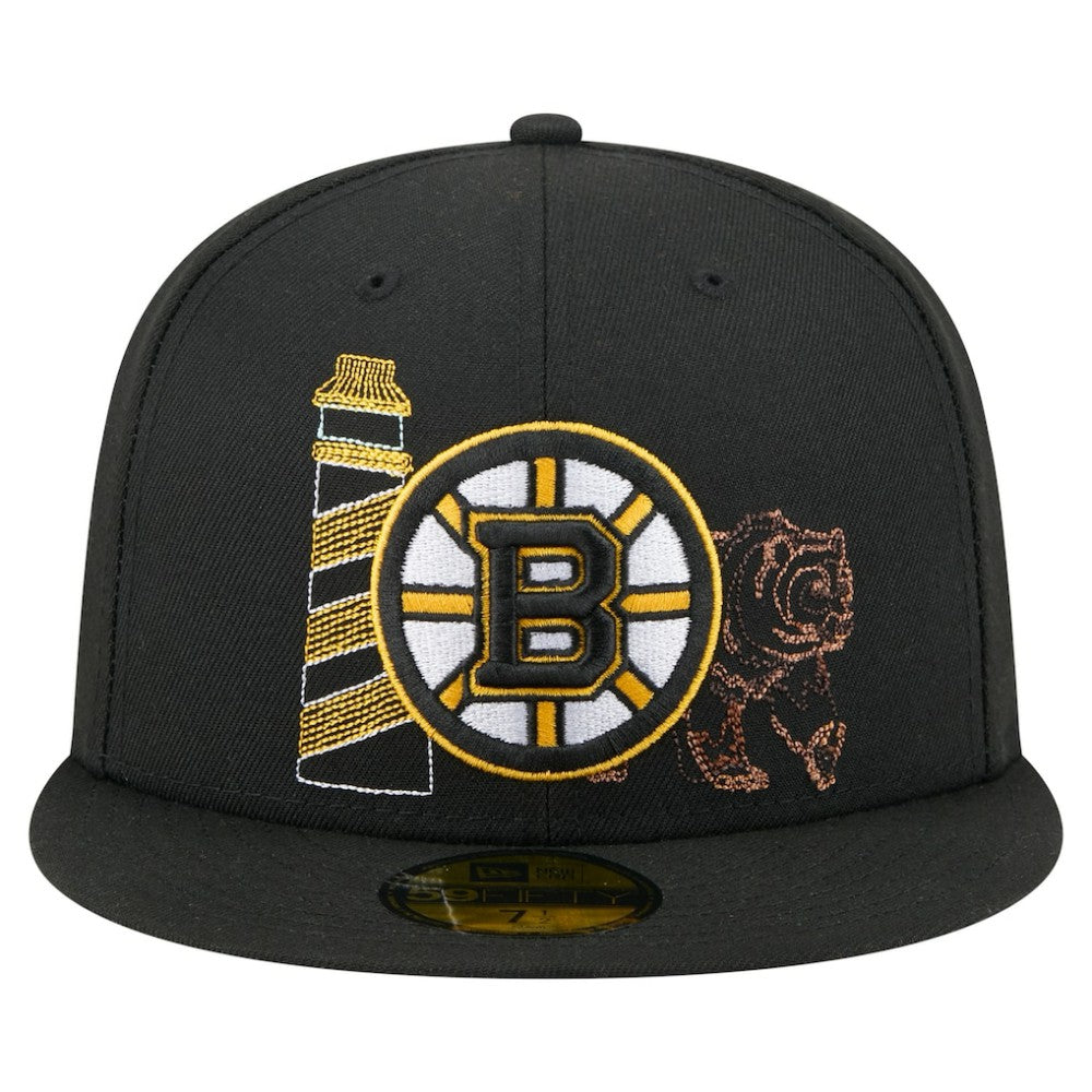 Boston Bruins New Era State Stitch 59FIFTY Fitted Hat - Black - NHL
