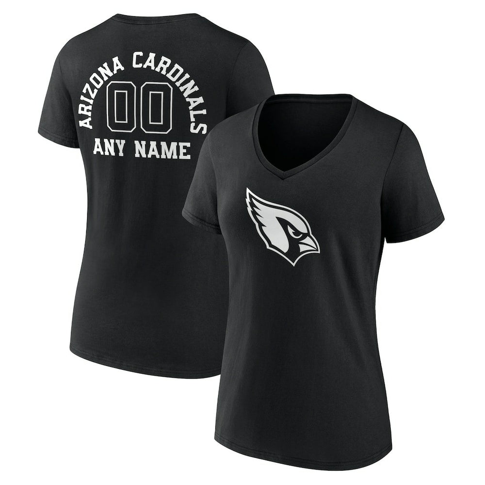 Arizona Cardinals Women's Personalized Name & Number Monochrome V-Neck T-Shirt Black | NFL