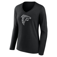 Atlanta Falcons Women's Personalized Name & Number Monochrome Long Sleeve V-Neck T-Shirt Black | NFL