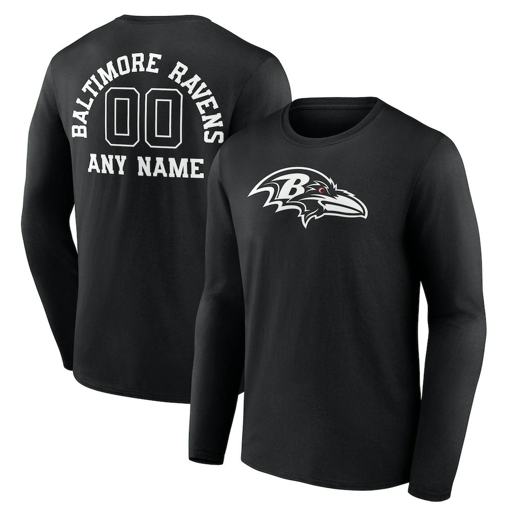 Baltimore Ravens Personalized Name & Number Monochrome Long Sleeve T-Shirt Black | NFL
