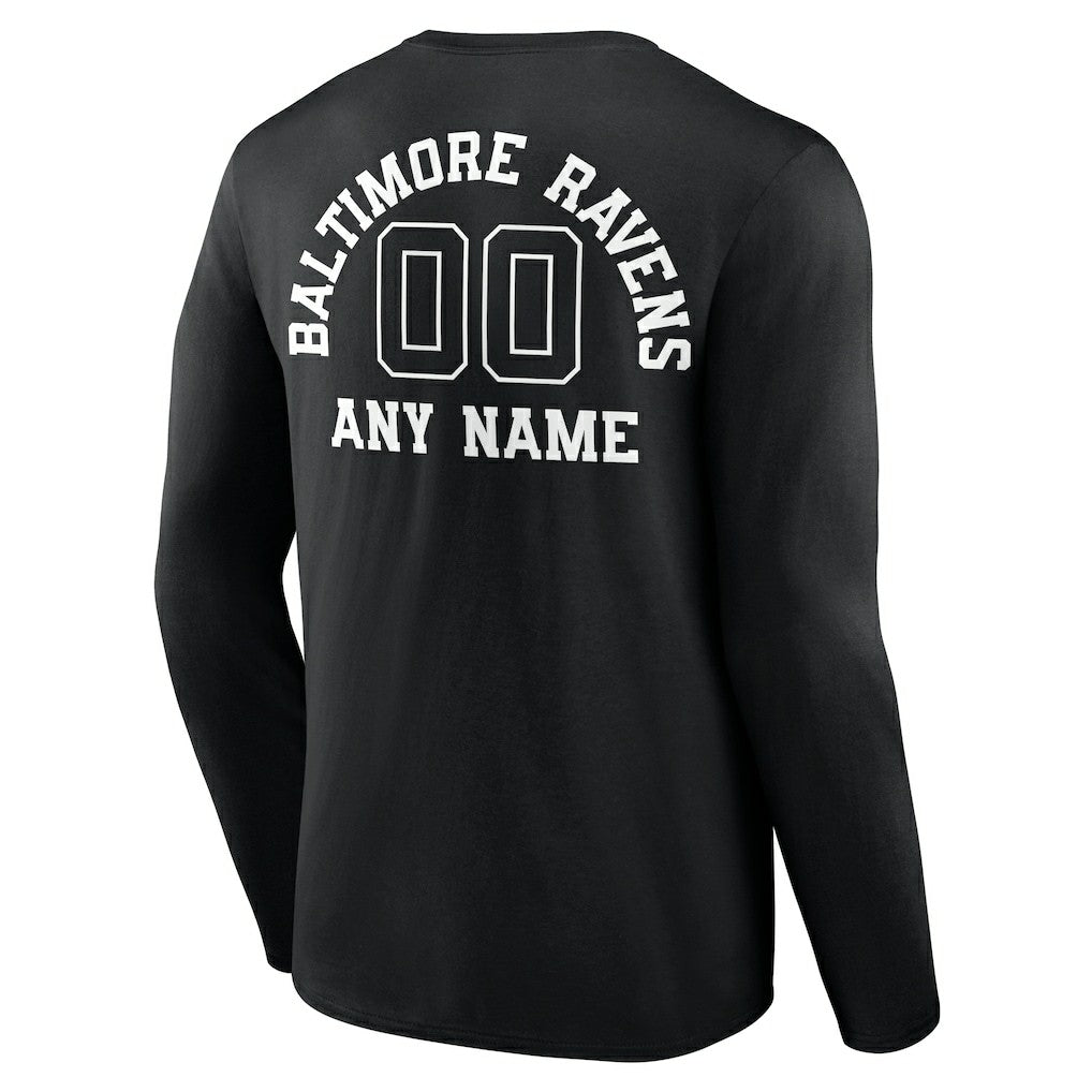 Baltimore Ravens Personalized Name & Number Monochrome Long Sleeve T-Shirt Black | NFL