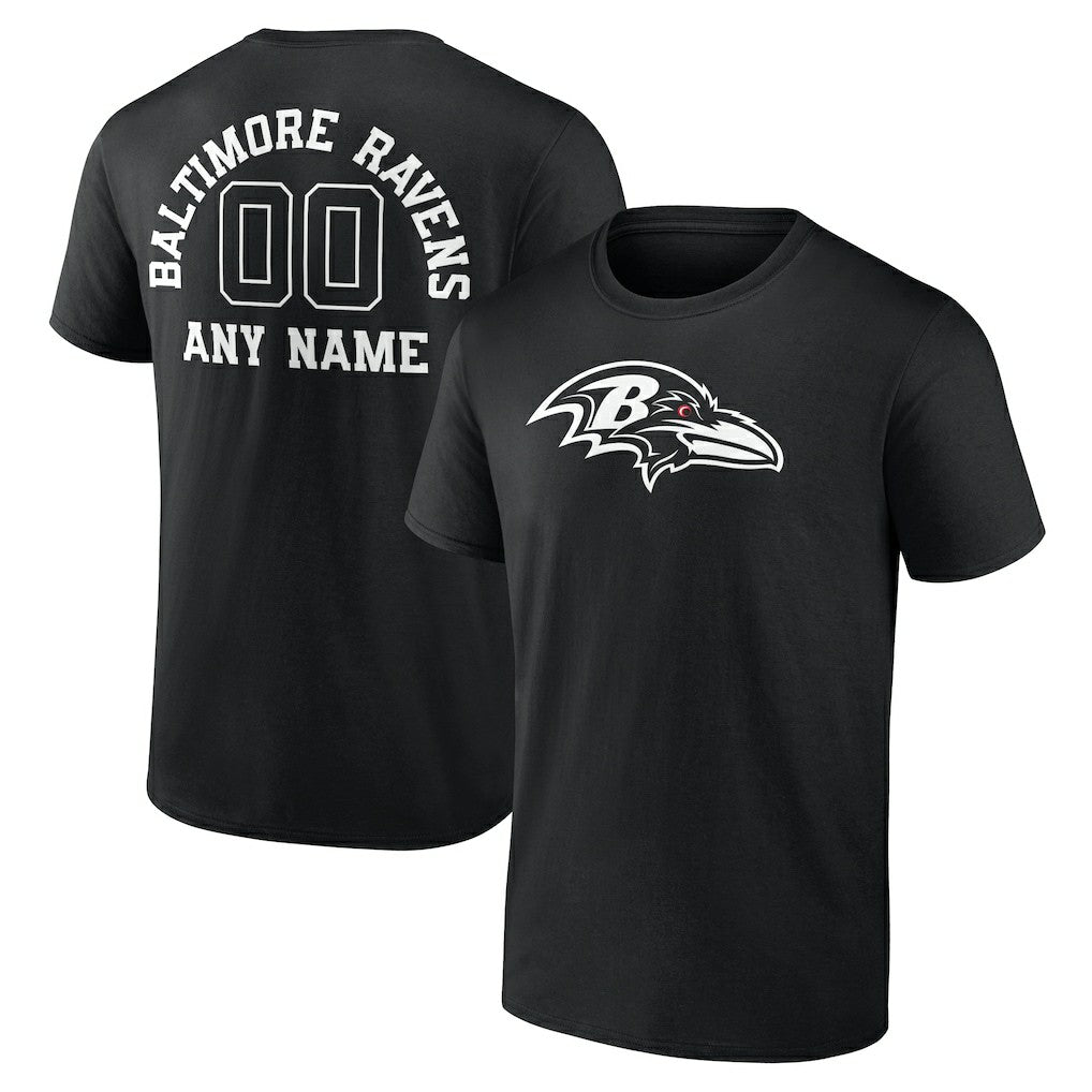 Baltimore Ravens Personalized Name & Number Monochrome T-Shirt Black | NFL