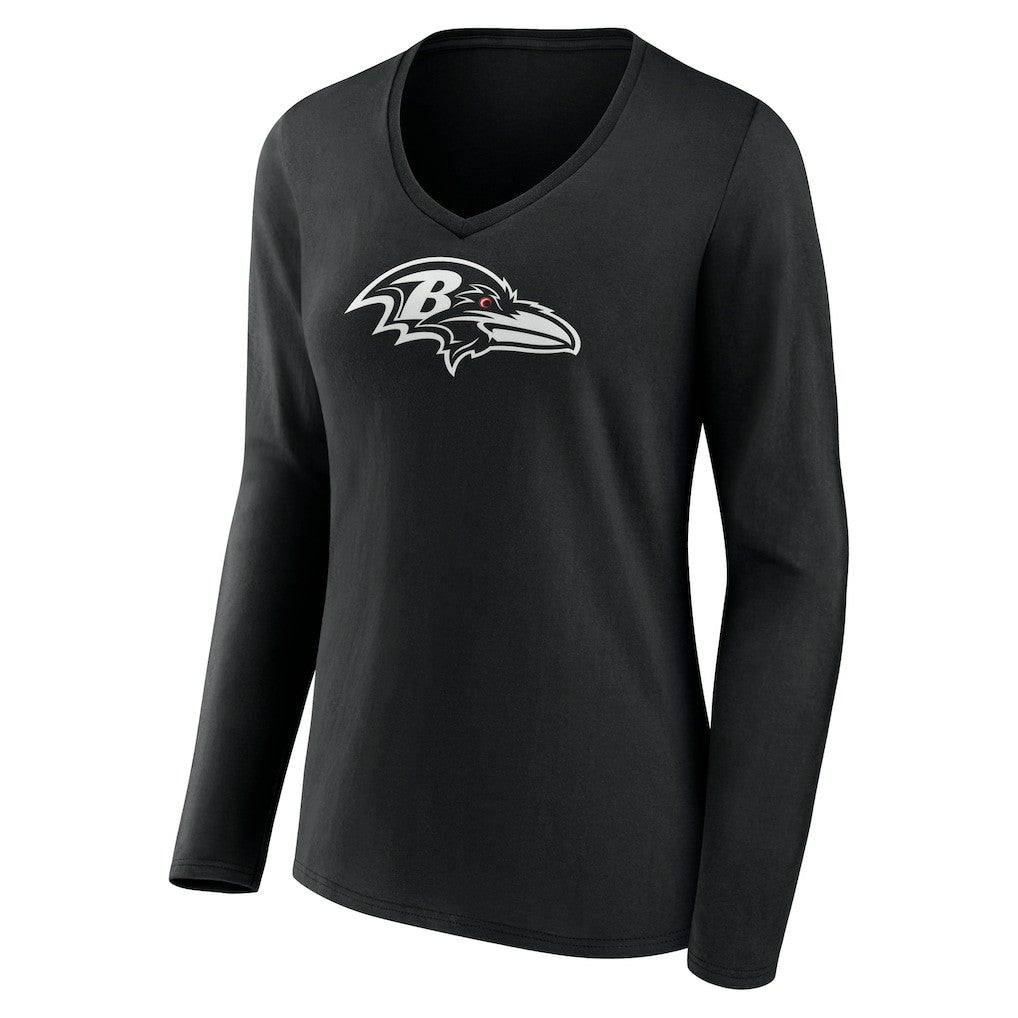 Baltimore Ravens Women's Personalized Name & Number Monochrome Long Sleeve V-Neck T-Shirt Black | NFL