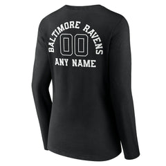 Baltimore Ravens Women's Personalized Name & Number Monochrome Long Sleeve V-Neck T-Shirt Black | NFL