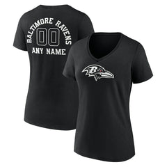 Baltimore Ravens Women's Personalized Name & Number Monochrome V-Neck T-Shirt Black | NFL