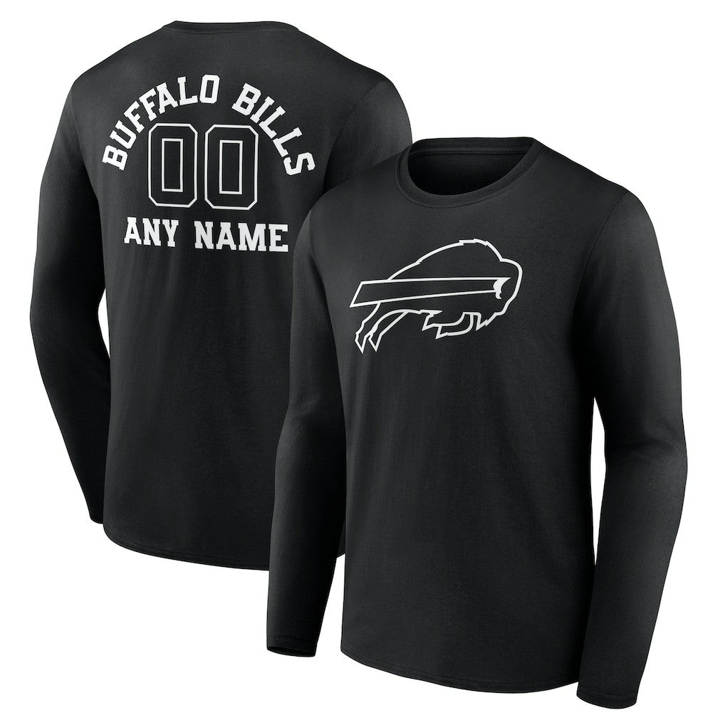 Buffalo Bills Personalized Name & Number Monochrome Long Sleeve T-Shirt Black | NFL