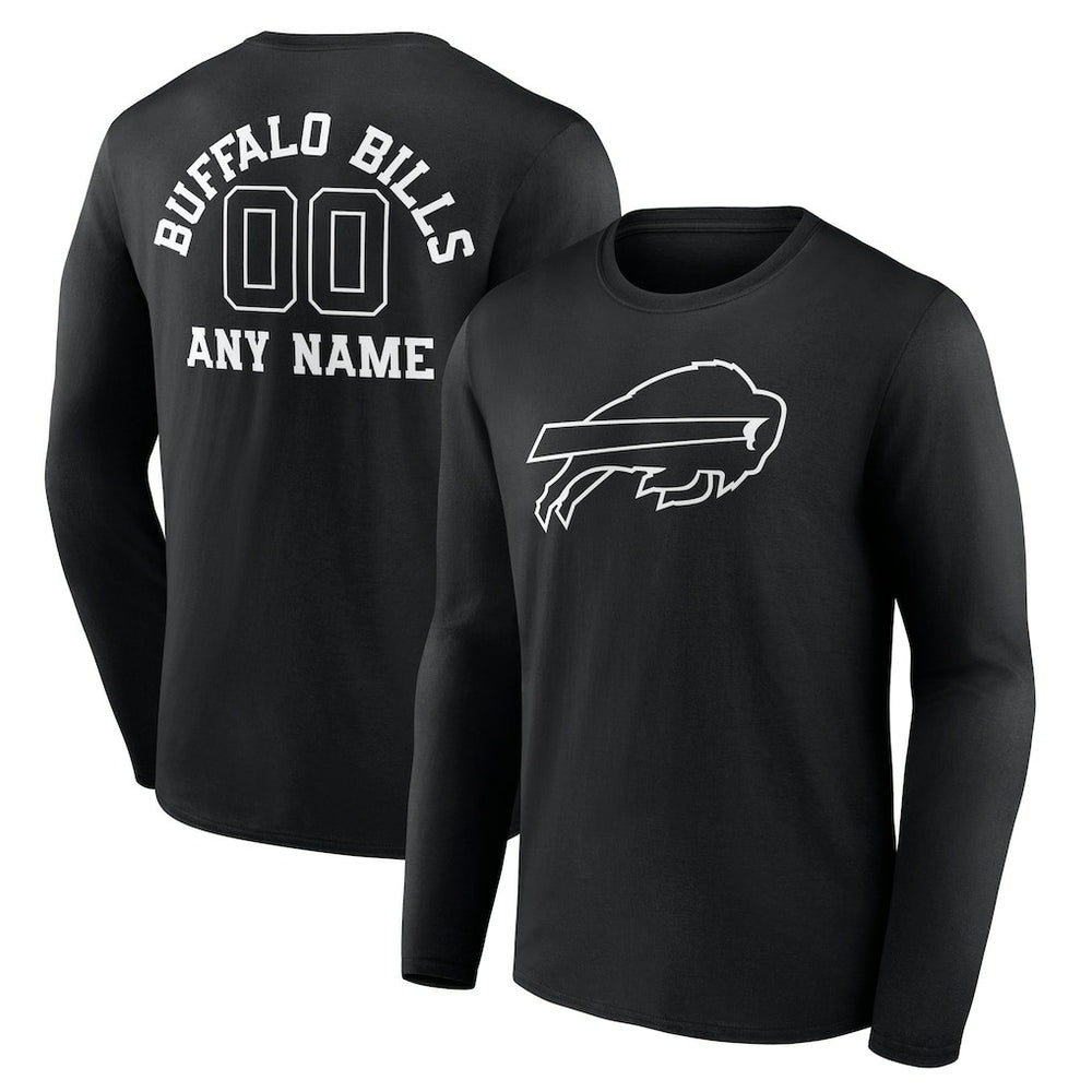 Buffalo Bills Personalized Name & Number Monochrome Long Sleeve T-Shirt Black | NFL