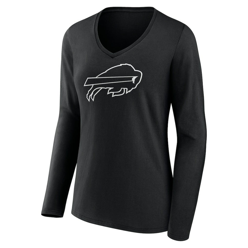 Buffalo Bills Women's Personalized Name & Number Monochrome Long Sleeve V-Neck T-Shirt Black | NFL