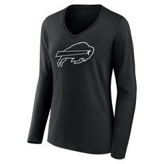 Buffalo Bills Women's Personalized Name & Number Monochrome Long Sleeve V-Neck T-Shirt Black | NFL