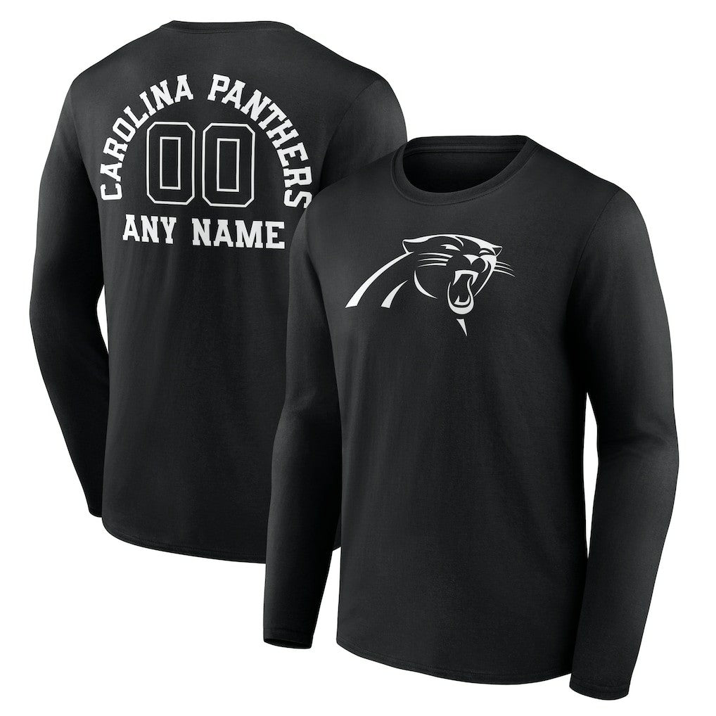 Carolina Panthers Personalized Name & Number Monochrome Long Sleeve T-Shirt Black | NFL