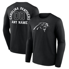 Carolina Panthers Personalized Name & Number Monochrome Long Sleeve T-Shirt Black | NFL