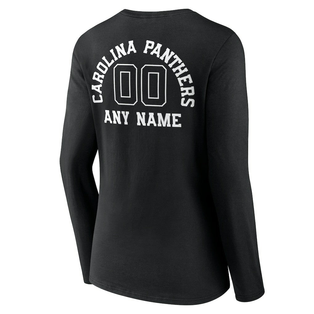 Carolina Panthers Women's Personalized Name & Number Monochrome Long Sleeve V-Neck T-Shirt Black | NFL