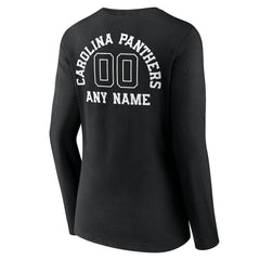 Carolina Panthers Women's Personalized Name & Number Monochrome Long Sleeve V-Neck T-Shirt Black | NFL