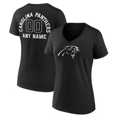 Carolina Panthers Women's Personalized Name & Number Monochrome V-Neck T-Shirt Black | NFL