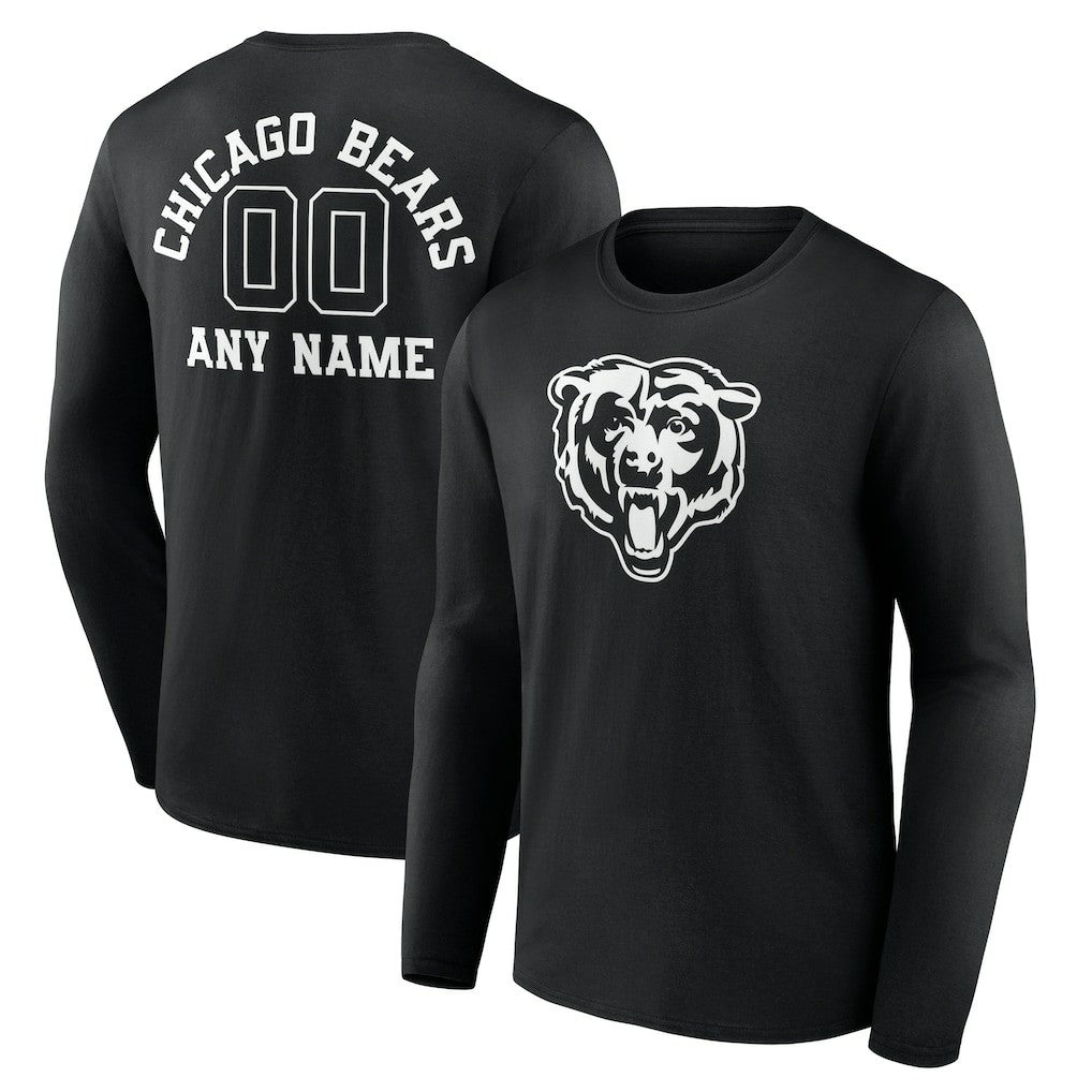 Chicago Bears Personalized Name & Number Monochrome Long Sleeve T-Shirt Black | NFL