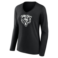Chicago Bears Women's Personalized Name & Number Monochrome Long Sleeve V-Neck T-Shirt Black | NFL