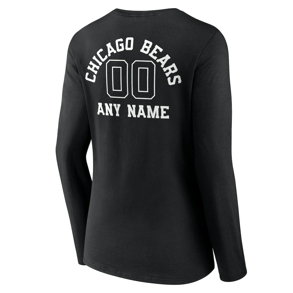 Chicago Bears Women's Personalized Name & Number Monochrome Long Sleeve V-Neck T-Shirt Black | NFL