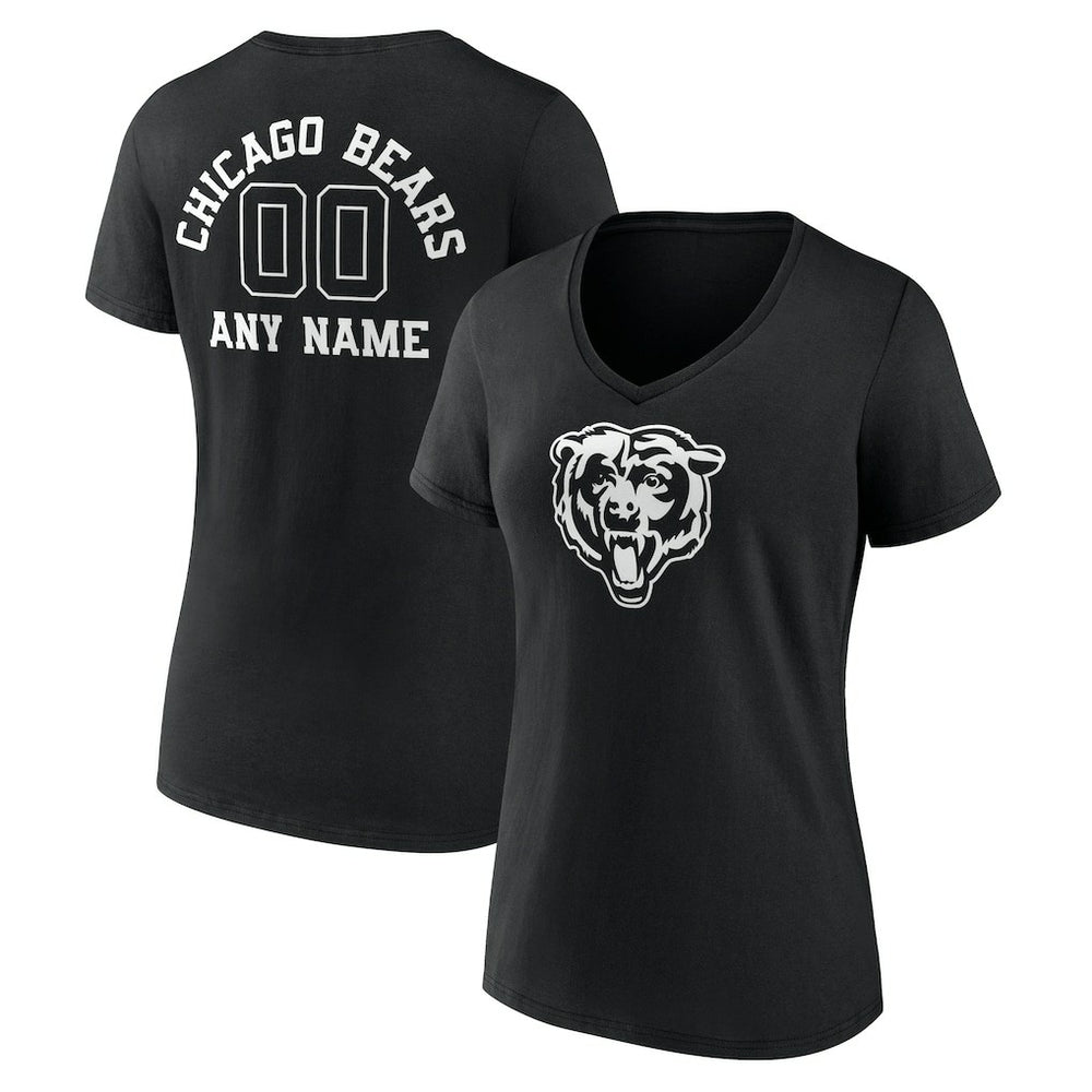 Chicago Bears Women's Personalized Name & Number Monochrome V-Neck T-Shirt Black | NFL