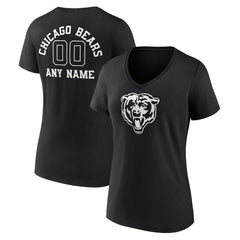 Chicago Bears Women's Personalized Name & Number Monochrome V-Neck T-Shirt Black | NFL