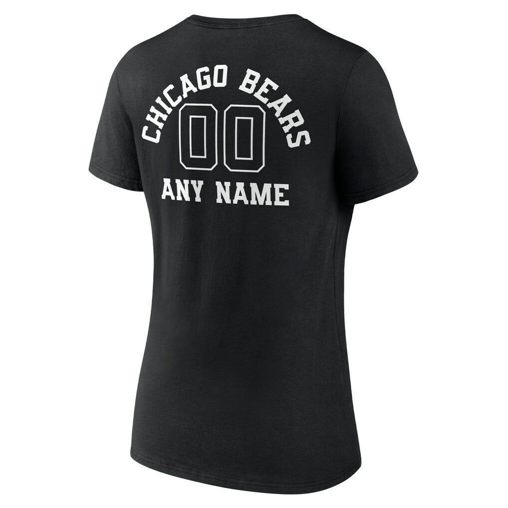 Chicago Bears Women's Personalized Name & Number Monochrome V-Neck T-Shirt Black | NFL