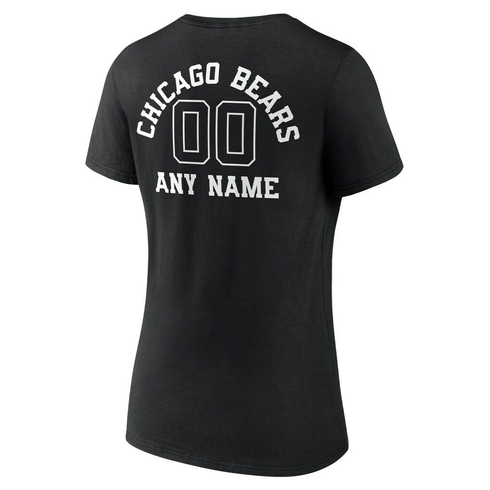Chicago Bears Women's Personalized Name & Number Monochrome V-Neck T-Shirt Black | NFL