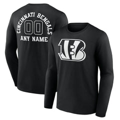 Cincinnati Bengals Personalized Name & Number Monochrome Long Sleeve T-Shirt Black | NFL