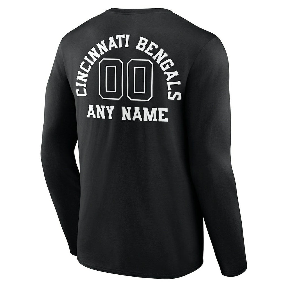Cincinnati Bengals Personalized Name & Number Monochrome Long Sleeve T-Shirt Black | NFL