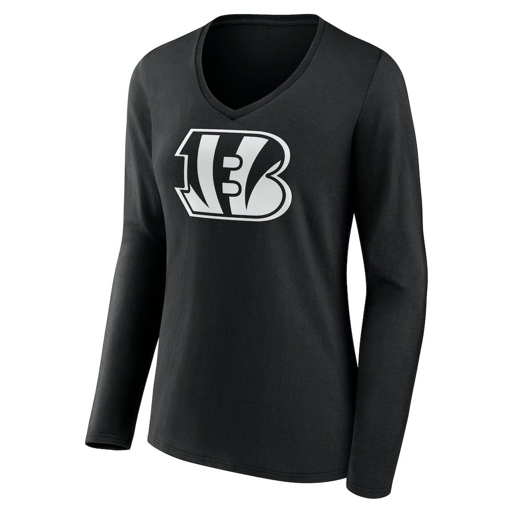 Cincinnati Bengals Women's Personalized Name & Number Monochrome Long Sleeve V-Neck T-Shirt Black | NFL