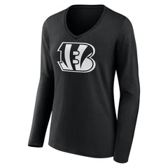 Cincinnati Bengals Women's Personalized Name & Number Monochrome Long Sleeve V-Neck T-Shirt Black | NFL