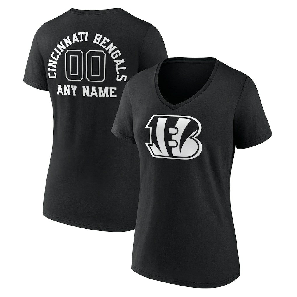 Cincinnati Bengals Women's Personalized Name & Number Monochrome V-Neck T-Shirt Black | NFL