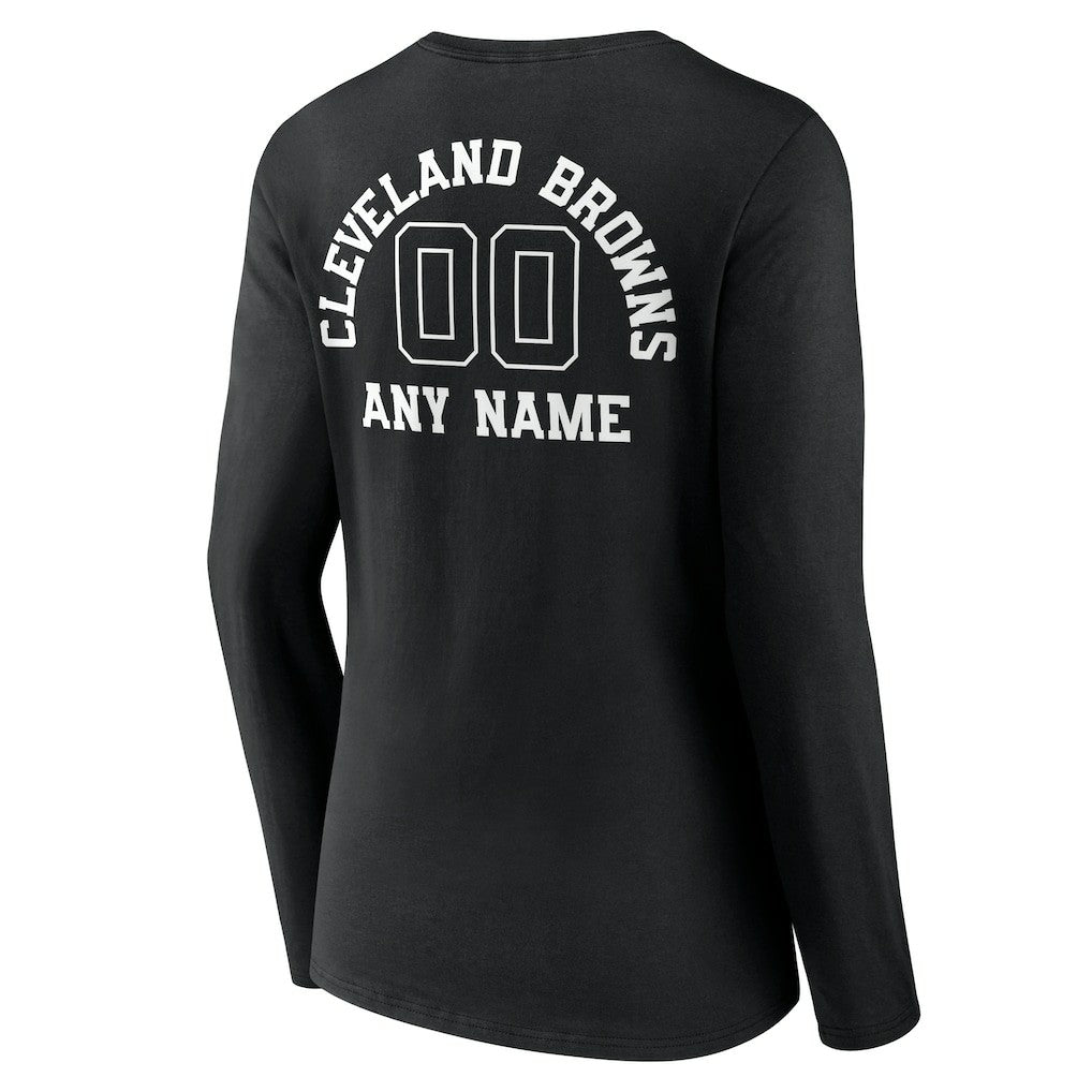 Cleveland Browns Women's Personalized Name & Number Monochrome Long Sleeve V-Neck T-Shirt Black | NFL