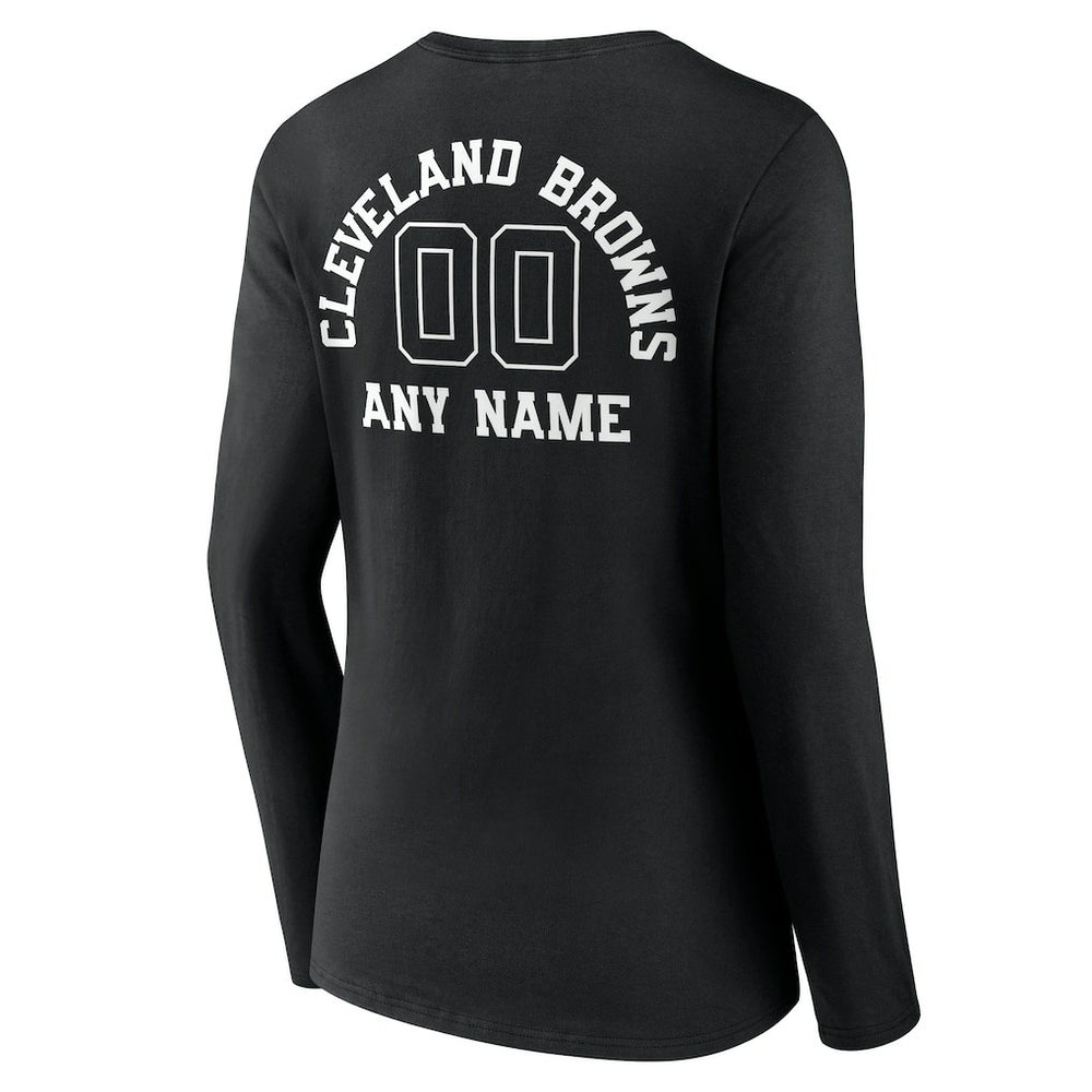 Cleveland Browns Women's Personalized Name & Number Monochrome Long Sleeve V-Neck T-Shirt Black | NFL