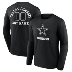 Dallas Cowboys Personalized Name & Number Monochrome Long Sleeve T-Shirt Black | NFL