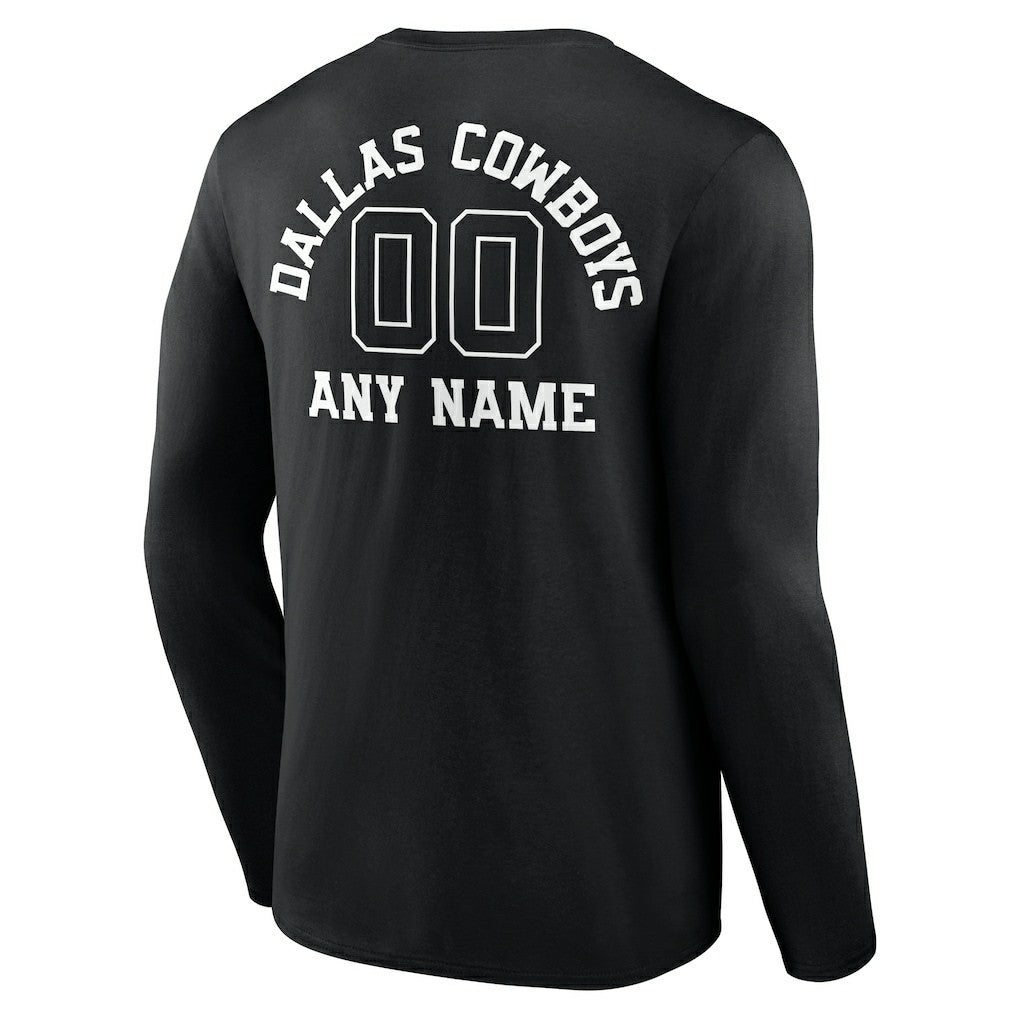 Dallas Cowboys Personalized Name & Number Monochrome Long Sleeve T-Shirt Black | NFL