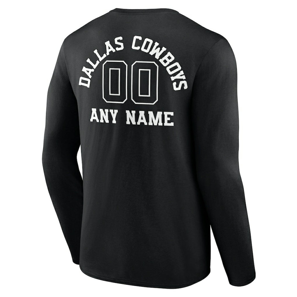 Dallas Cowboys Personalized Name & Number Monochrome Long Sleeve T-Shirt Black | NFL