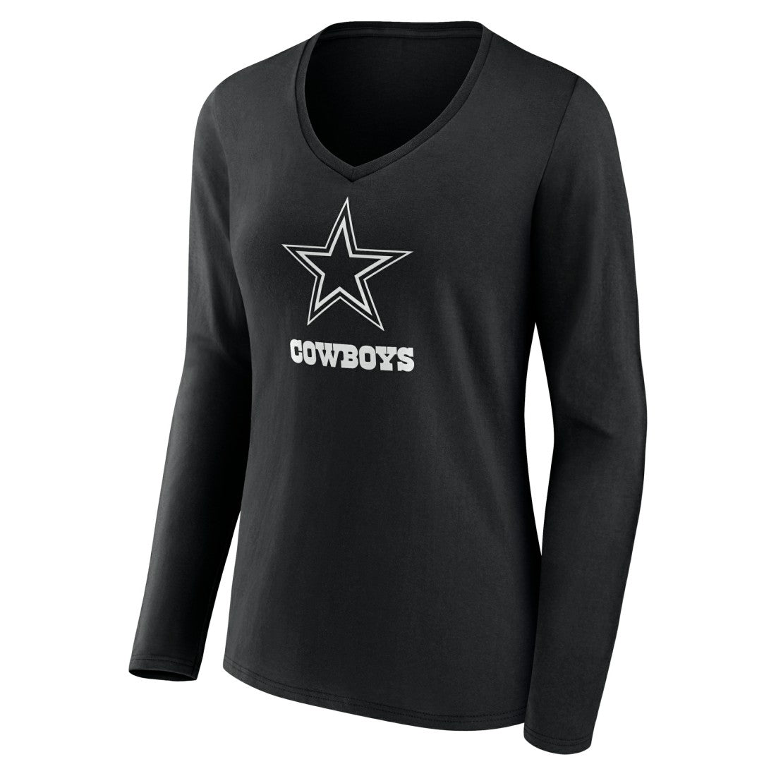 Dallas Cowboys Women's Personalized Name & Number Monochrome Long Sleeve V-Neck T-Shirt Black | NFL