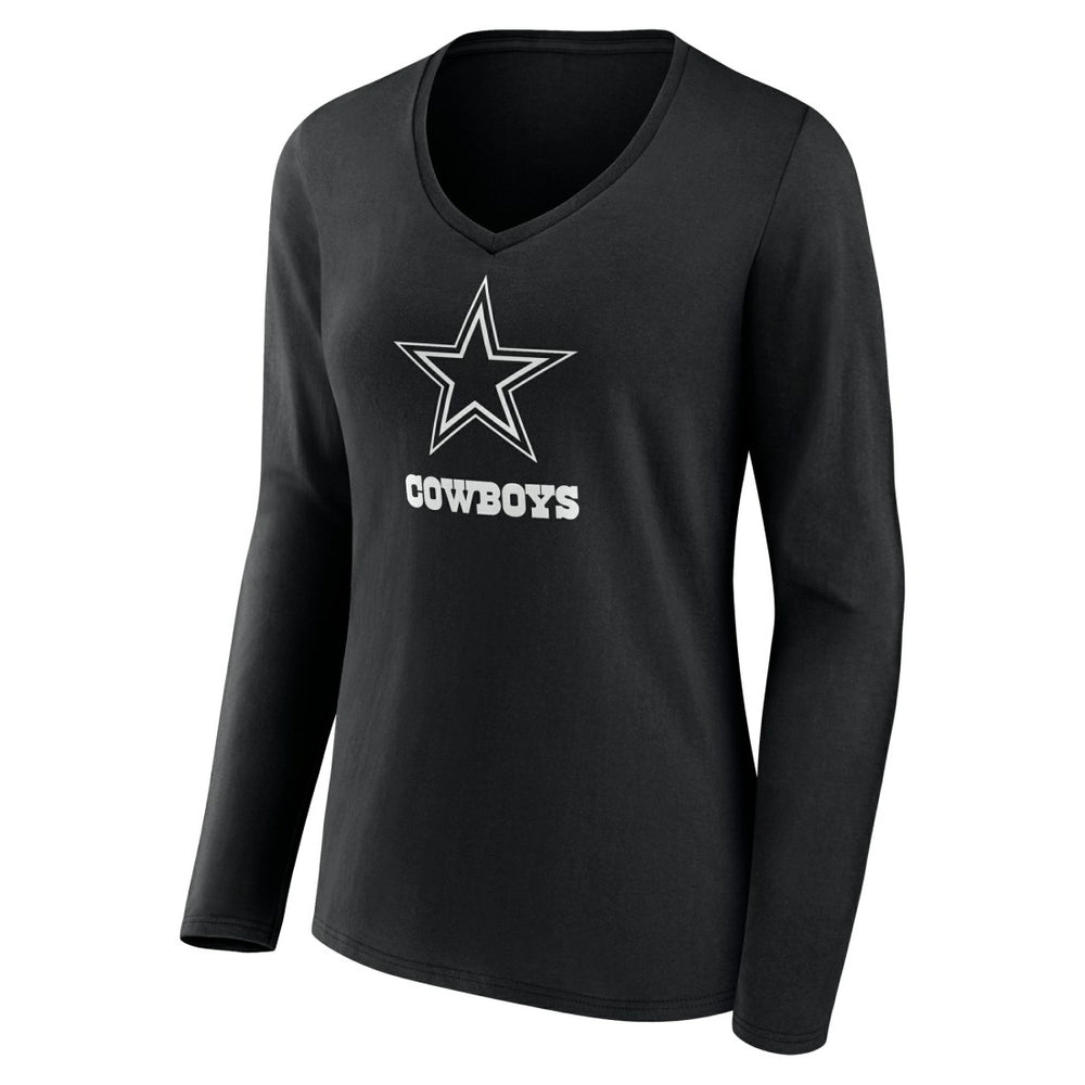 Dallas Cowboys Women's Personalized Name & Number Monochrome Long Sleeve V-Neck T-Shirt Black | NFL