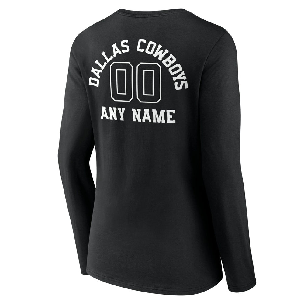 Dallas Cowboys Women's Personalized Name & Number Monochrome Long Sleeve V-Neck T-Shirt Black | NFL