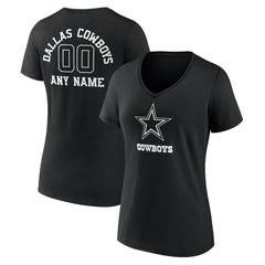Dallas Cowboys Women's Personalized Name & Number Monochrome V-Neck T-Shirt Black | NFL